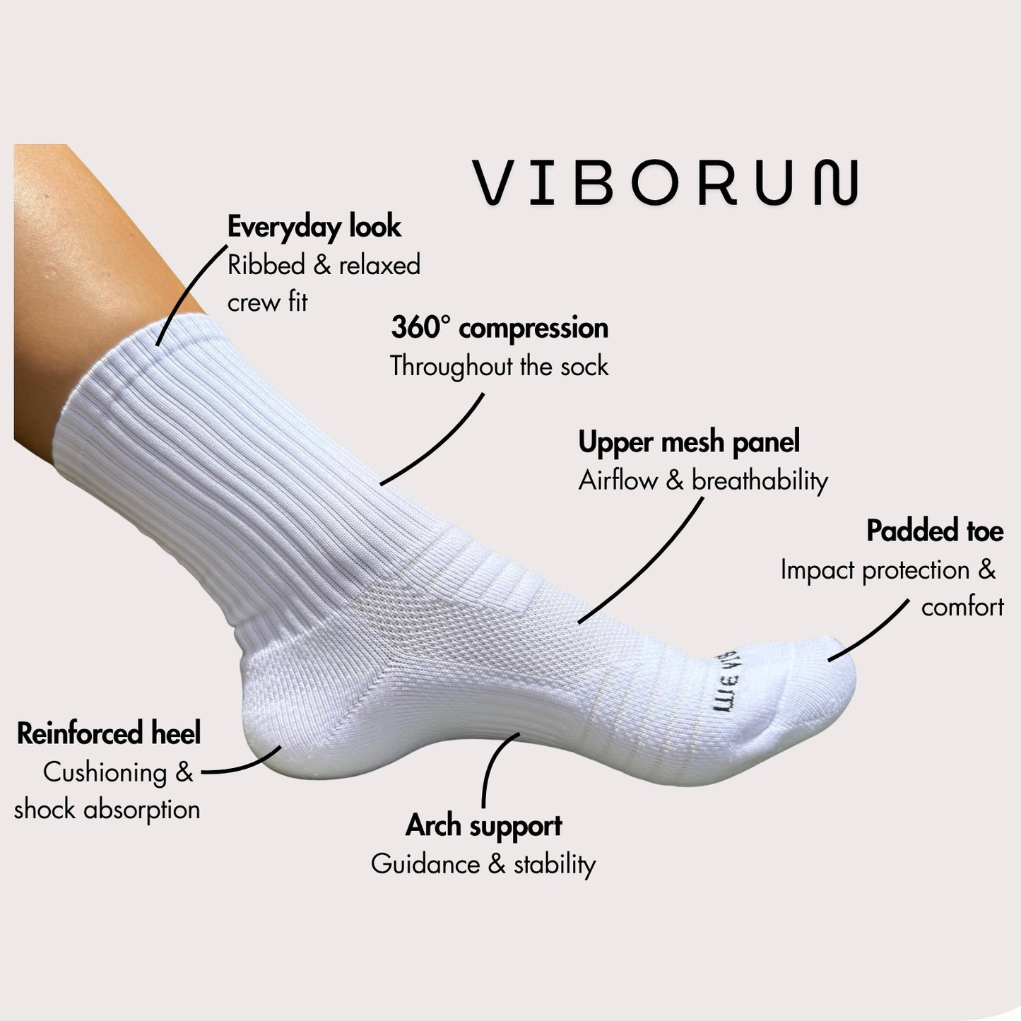 Cushioned Everyday Running Socks - White