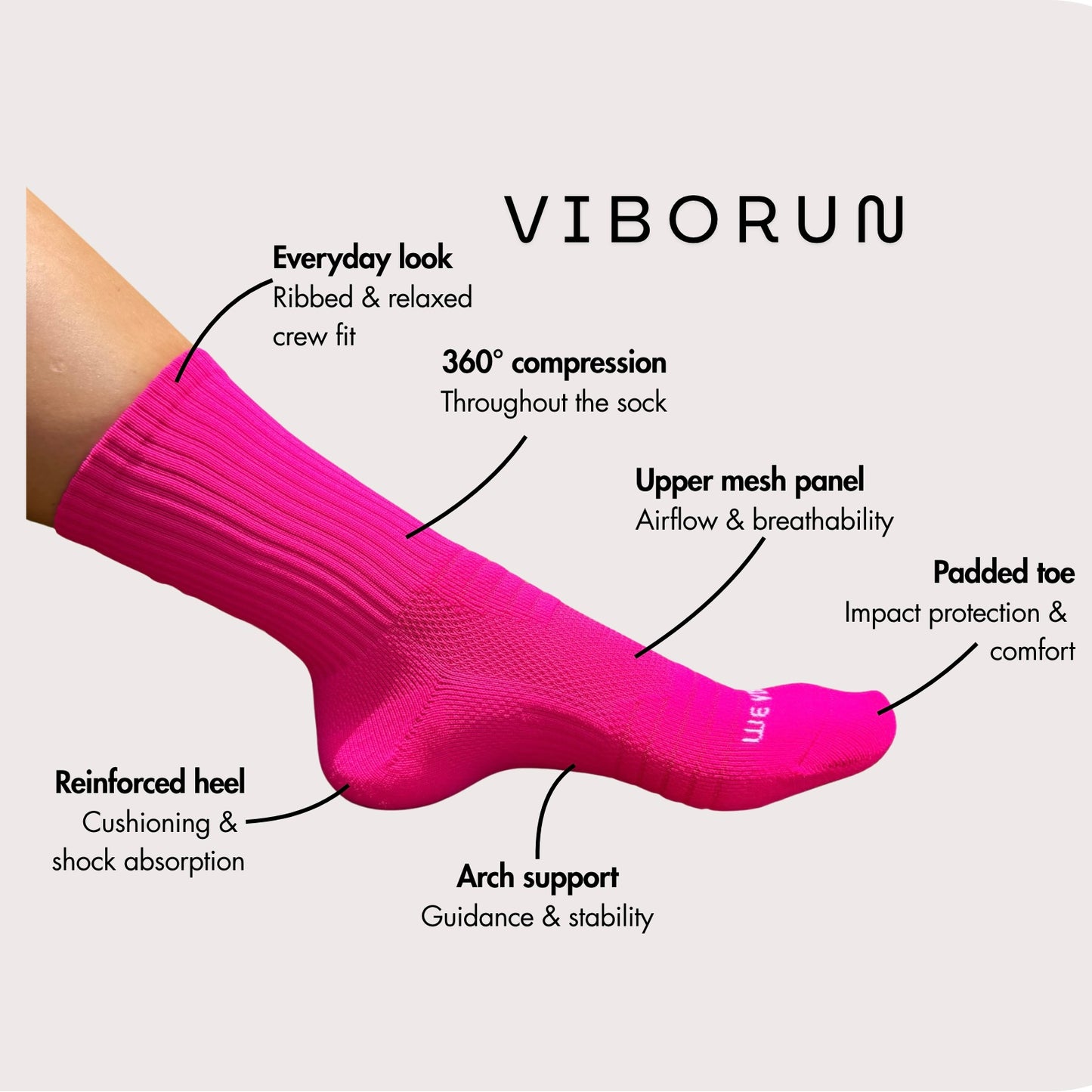 Cushioned Everyday Running Socks - Pink